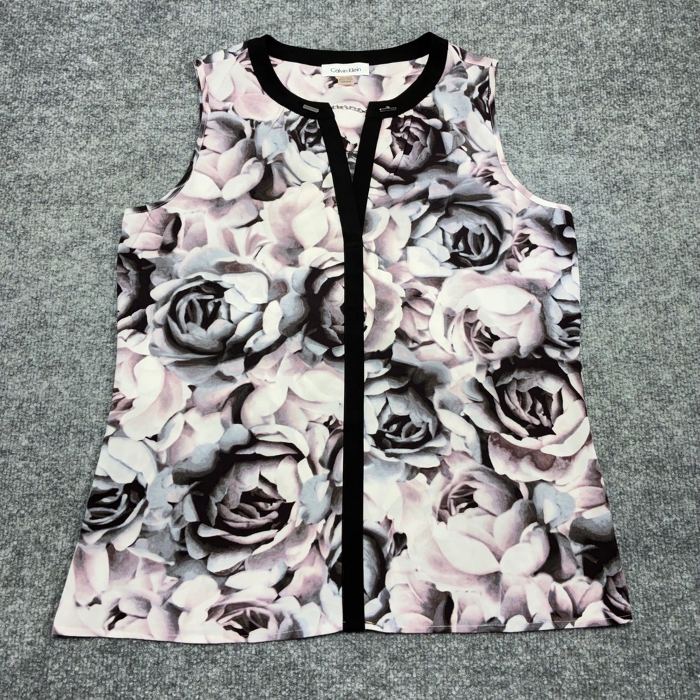 Calvin Klein Women Sz.Small‎ Floral Rose Print Sleeveless V-Neck Blouse Top